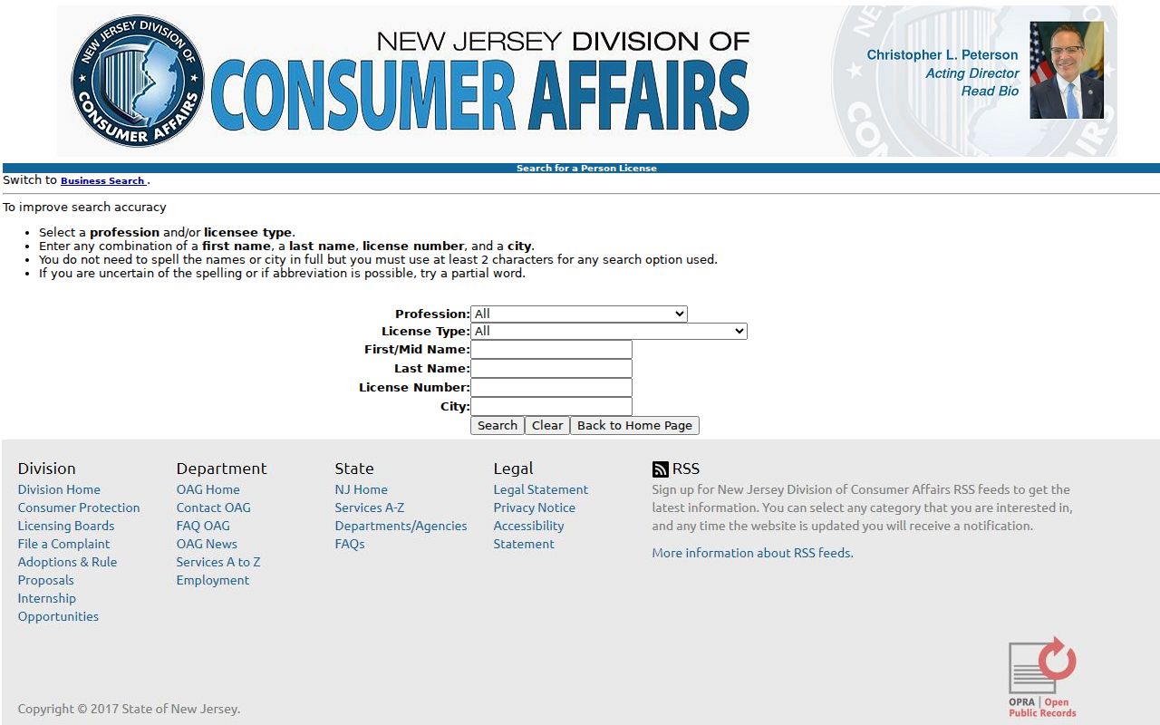 Middle Township resident lookup using New Jersey professional license verification fields