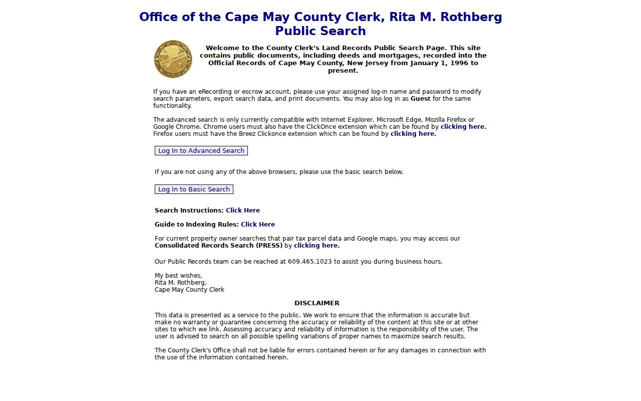 Middle Township street directory Cape May County land records search