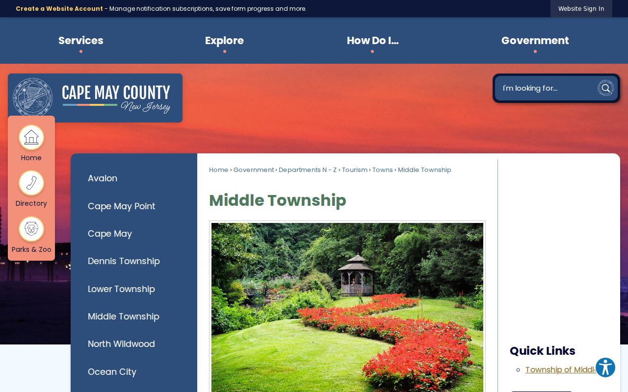 Middle Township ZIP code directory official township geography profile