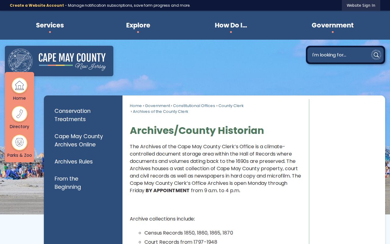Middle Township previous residents research through the Cape May County Clerk Archives